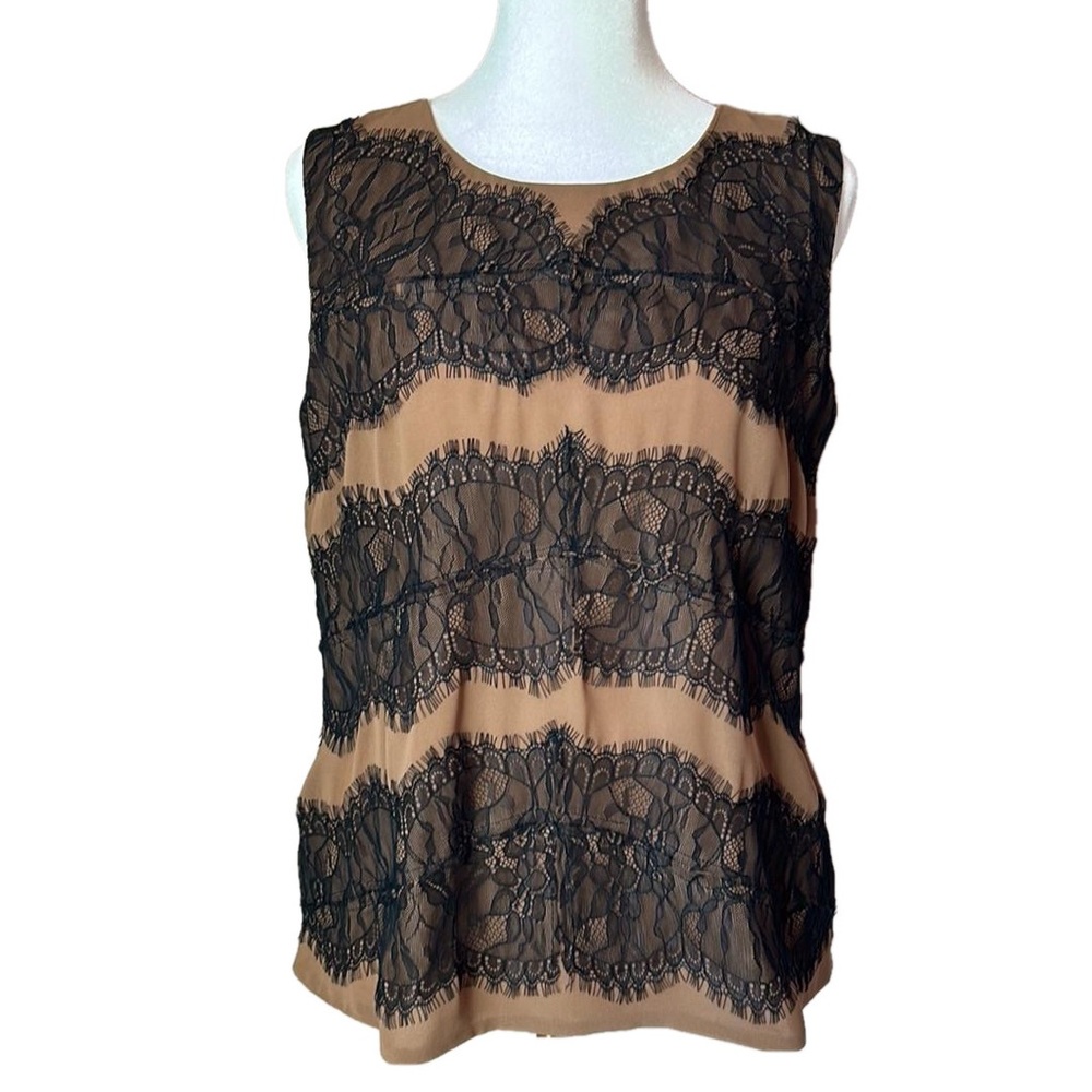 Talbots Elegant Sleeveless Cami Tank Top Black Lace Overlay Appliqué size 8